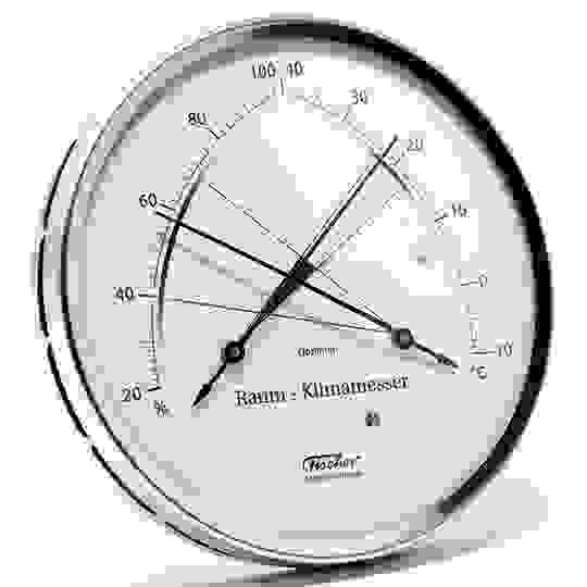 Thermo-Hygrometer mit synthetischem Haar für die Messung der Temperatur und rel. Feuchte im Innenraum.