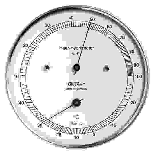 Thermo-hygromètre idéal pour la mesure en extérieur. Hygromètre à cheveux.