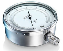 Prüfmanometer MVX7 Präzisionsdruckmessgerät mit Spiegelskala zur parallaxefreien Ablesung.